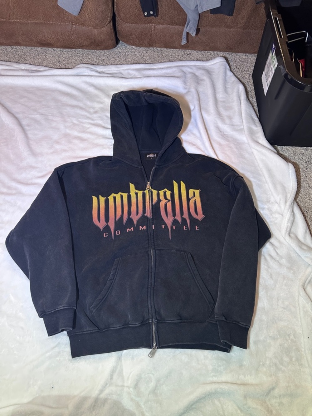 Black Zip-Up Hoodie with Gradient Logo